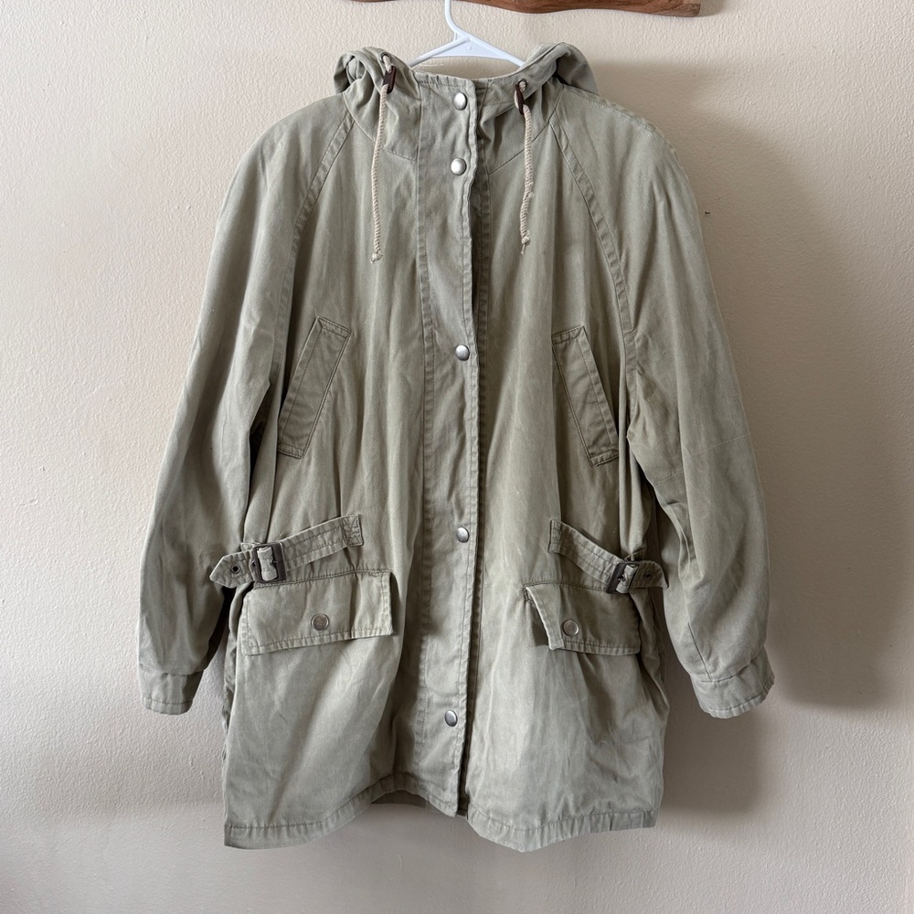 Vintage 80s 90s Towne London Fog Snap Button Hooded Parka Jacket size XL